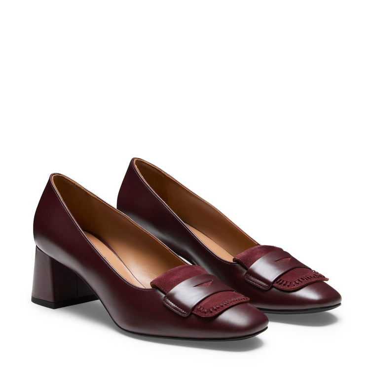 Garnet leather medium-heel pump