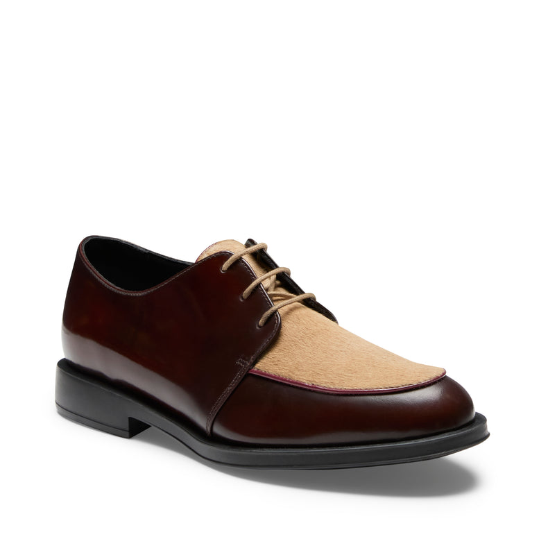 Derby-Schnürschuh aus naturfarbenem und braunem Leder für Damen