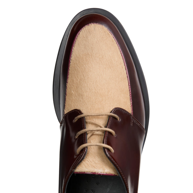 Derby-Schnürschuh aus naturfarbenem und braunem Leder für Damen
