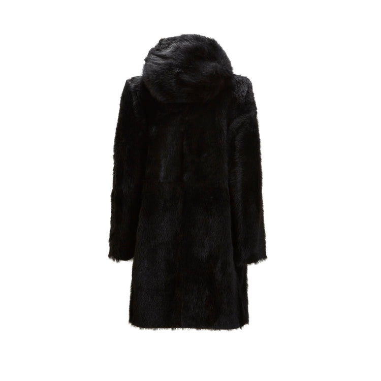 Manteau noir femme en peau de mouton réversible à poils longs