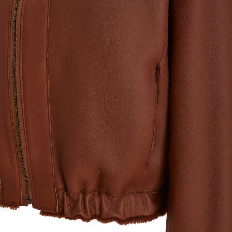 Bomber da donna in shearling reversibile biscotto