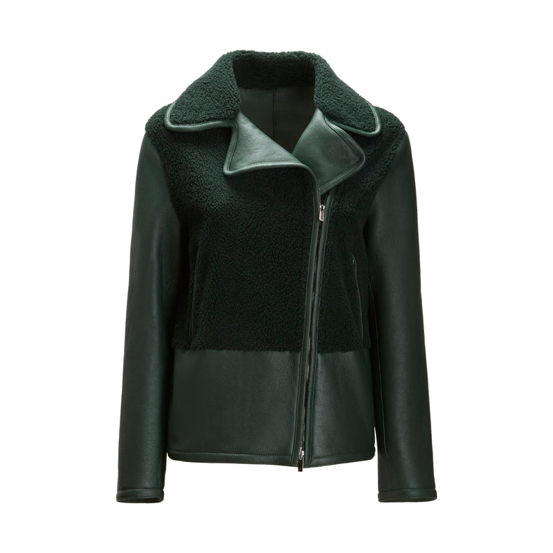 Women's forest green shearling jacket