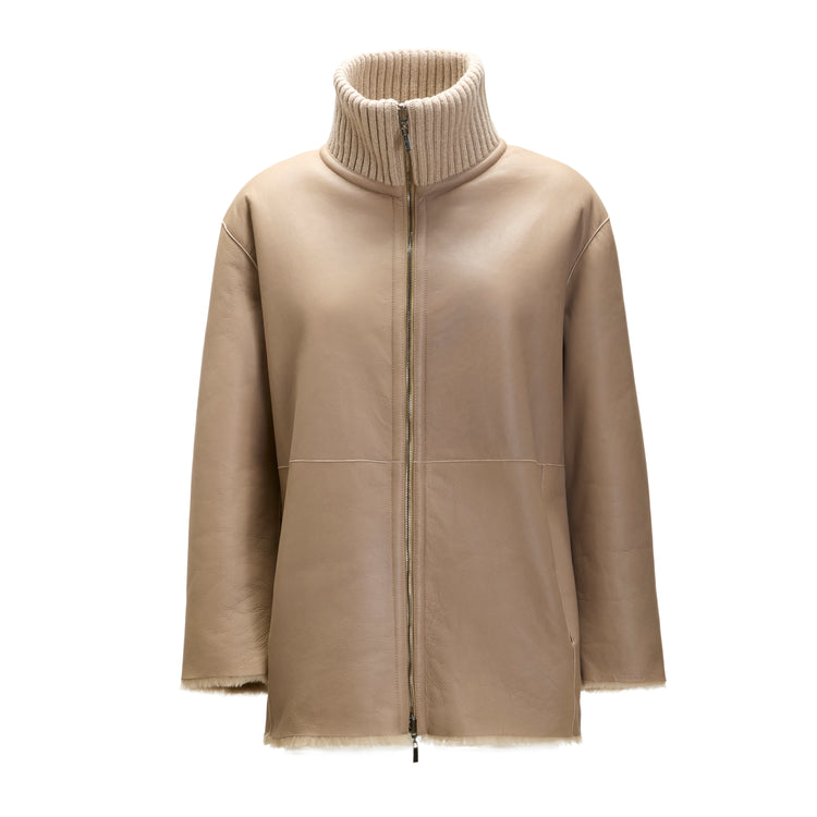 Cappotto da donna in shearling reversibile sabbia