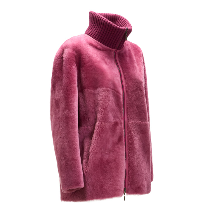Cappotto da donna in shearling reversibile rosa antico