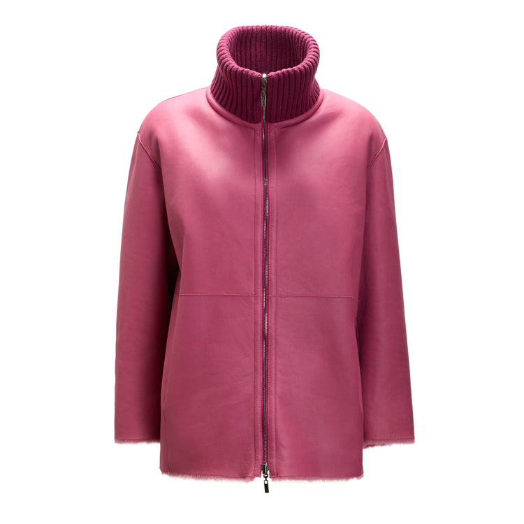 Cappotto da donna in shearling reversibile rosa antico