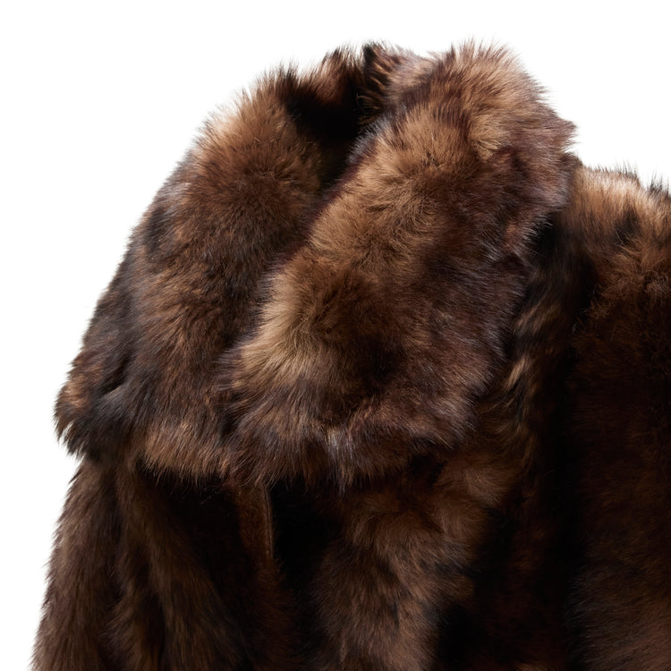Women's long-pile brown shearling coat