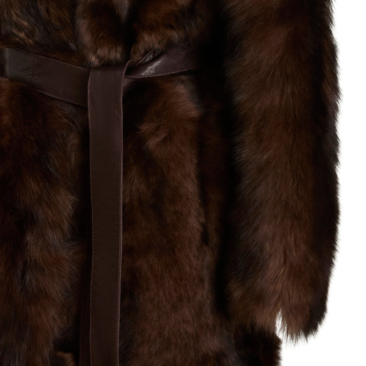 Women's long-pile brown shearling coat