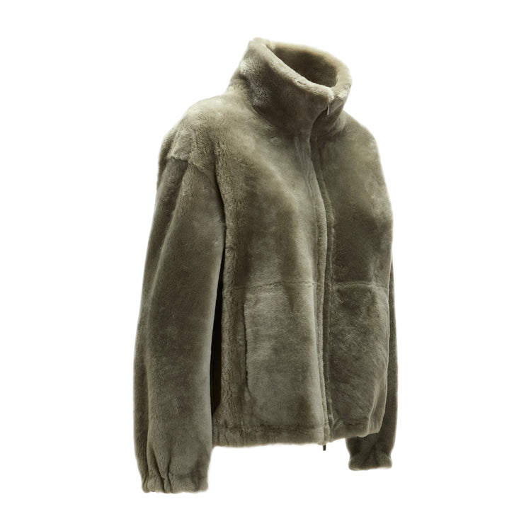 Jacke für Damen aus Shearling in Eukalyptogrün