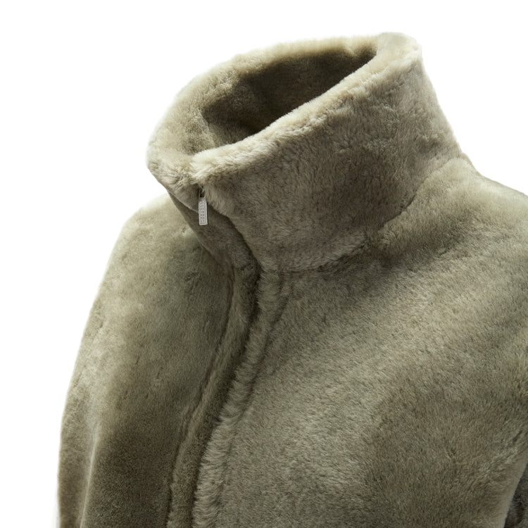 Jacke für Damen aus Shearling in Eukalyptogrün