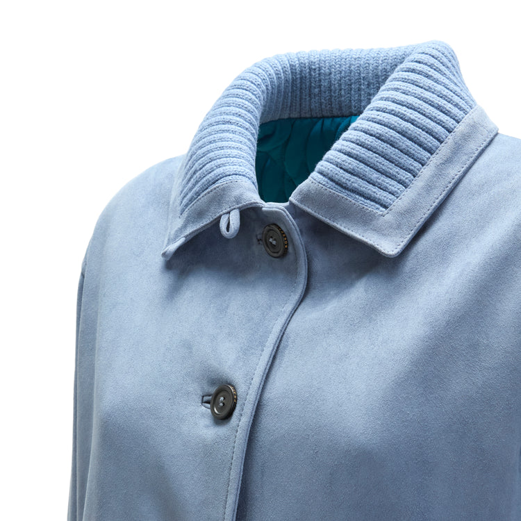 Women's denim-blue suede caban coat