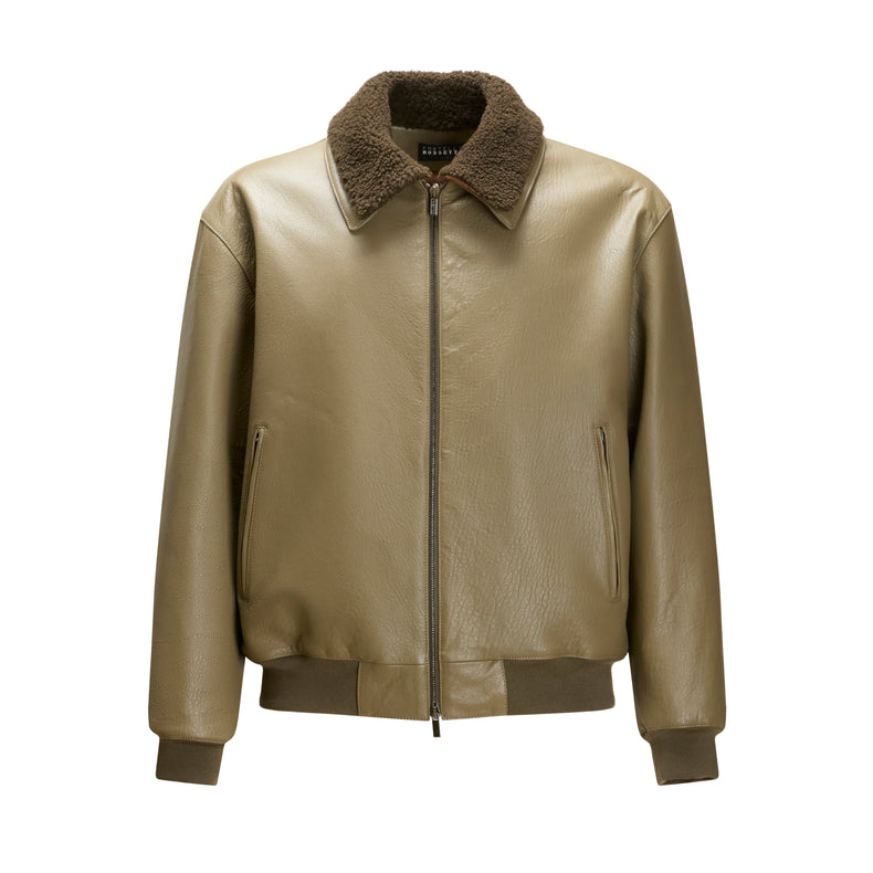 Men's forest green leather jacket