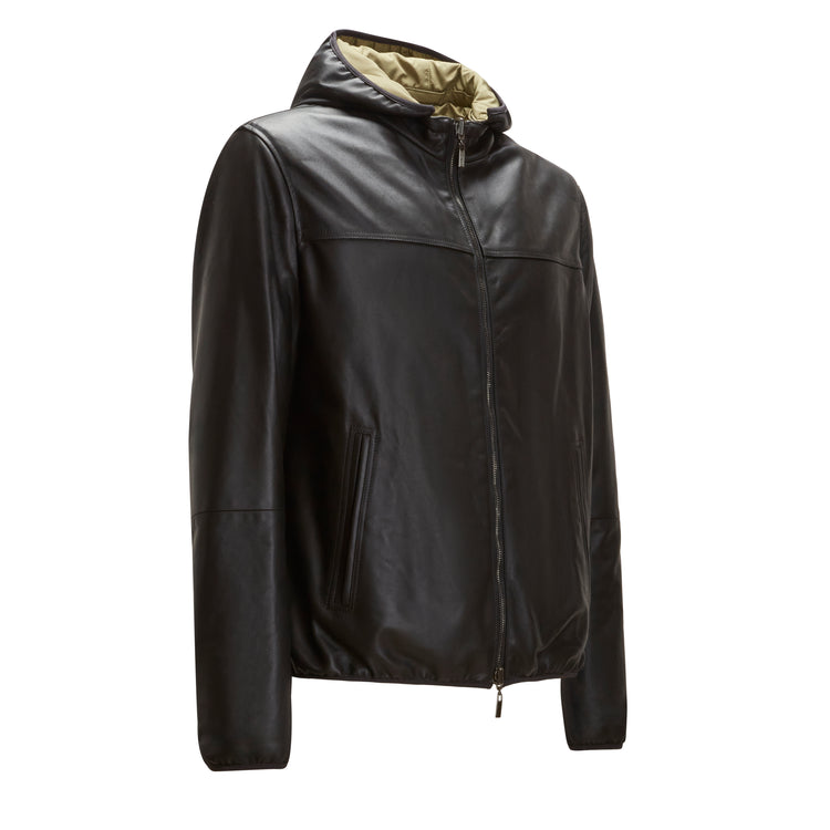 Giubbino nero reversibile in pelle da uomo