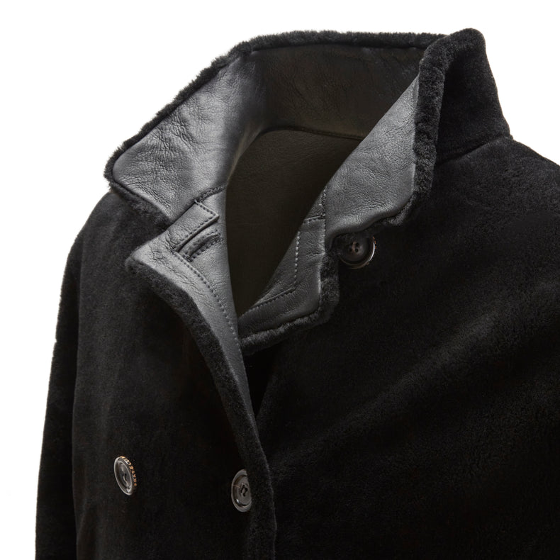Cappotto nero da uomo reversibile in shearling