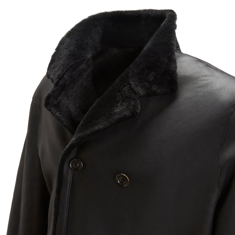Cappotto nero da uomo reversibile in shearling