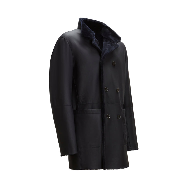 Cappotto da uomo reversibile in shearling blu