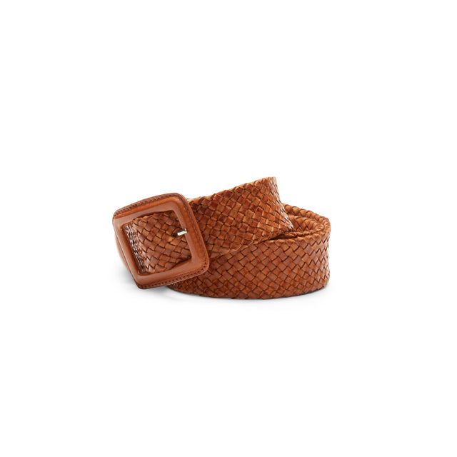 Cintura donna in pelle intrecciata cognac