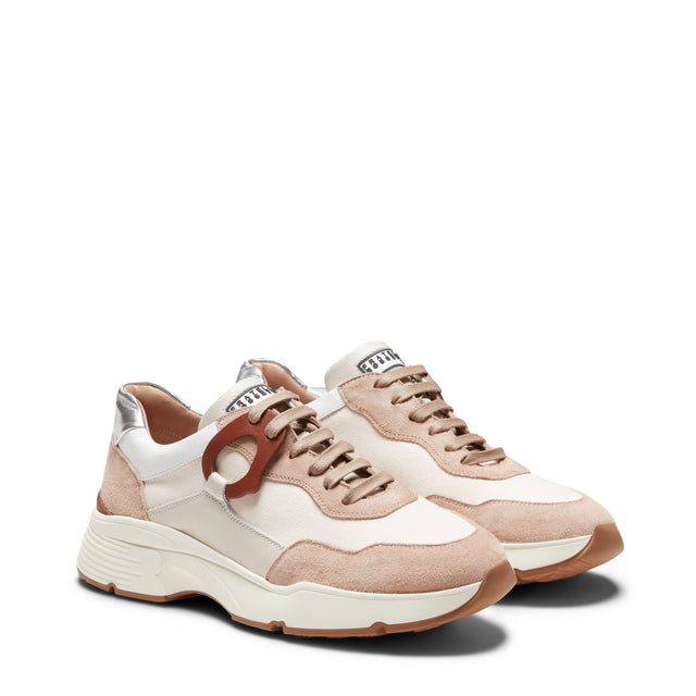 Sneaker in pelle e tessuto