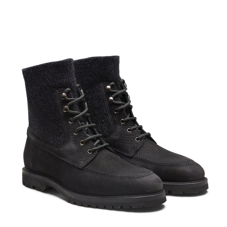 Nubuck and fabric lace-up boot