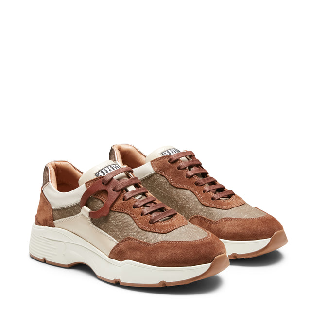 Sneaker in pelle e tessuto