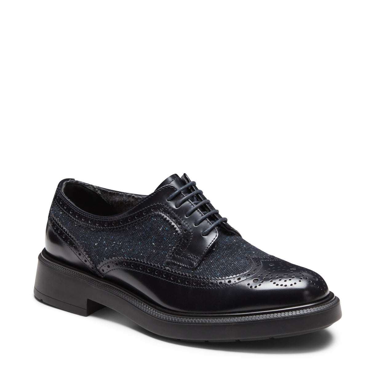 Navy blue leather and fabric Derby shoe |Fratelli Rossetti display picture 2