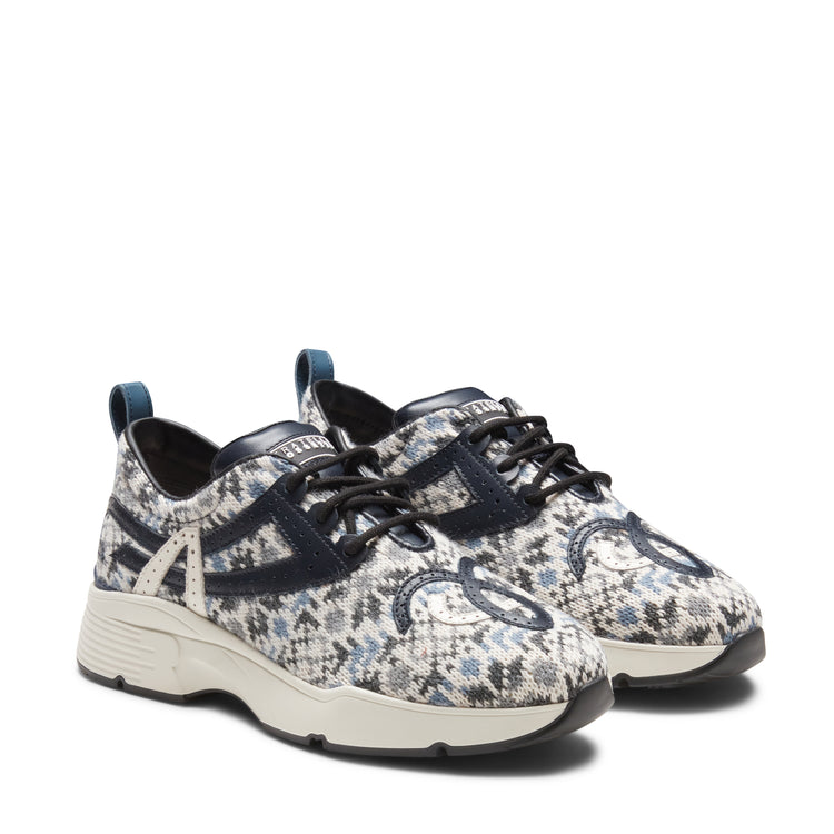 Sneaker in  pelle e tessuto fantasia