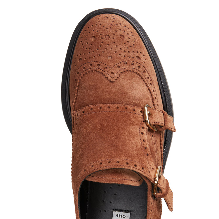 Women’s suede double-buckle Derby shoe