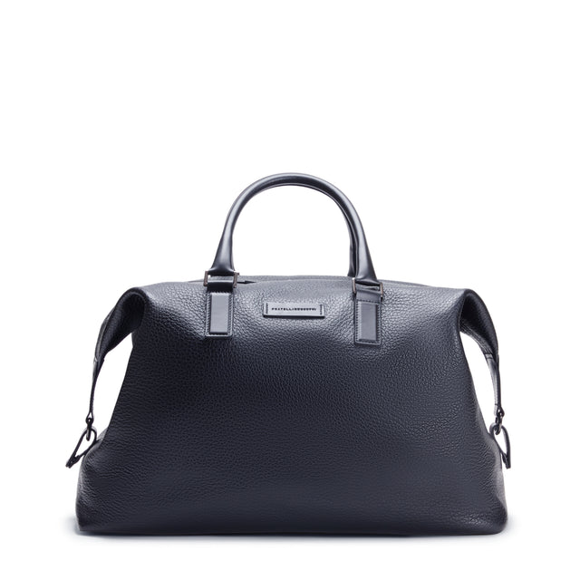 Men’s navy leather travel duffel bag