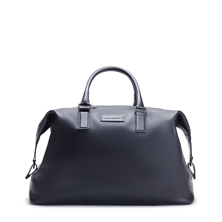 Men’s navy leather travel duffel bag