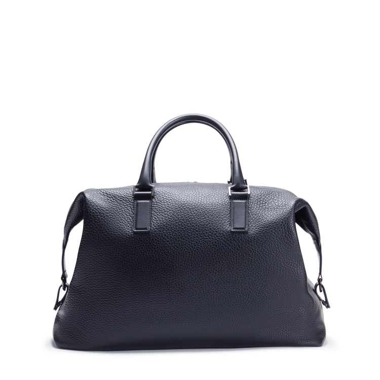 Men’s navy leather travel duffel bag