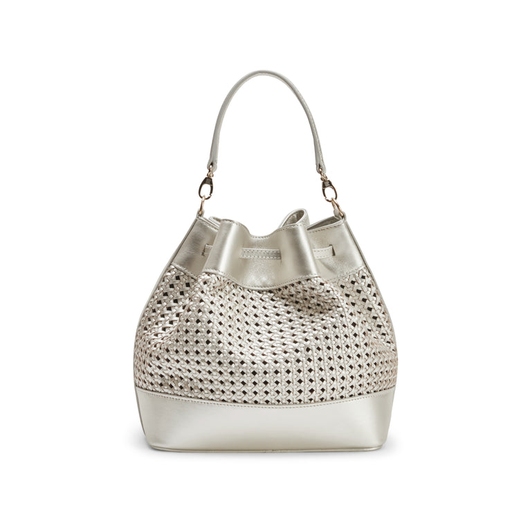 Woven leather bucket bag