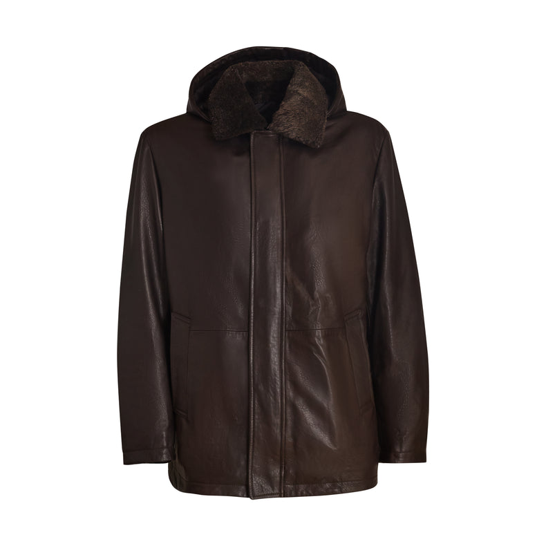 Leather caban coat