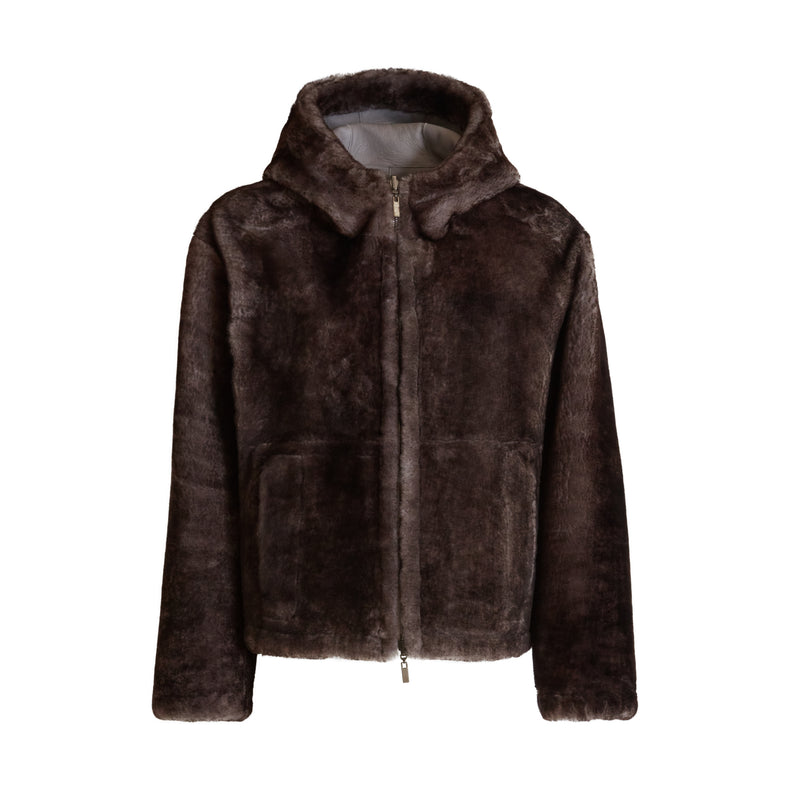 Reversible shearling bomber jacket