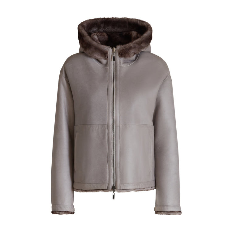 Reversible shearling bomber jacket