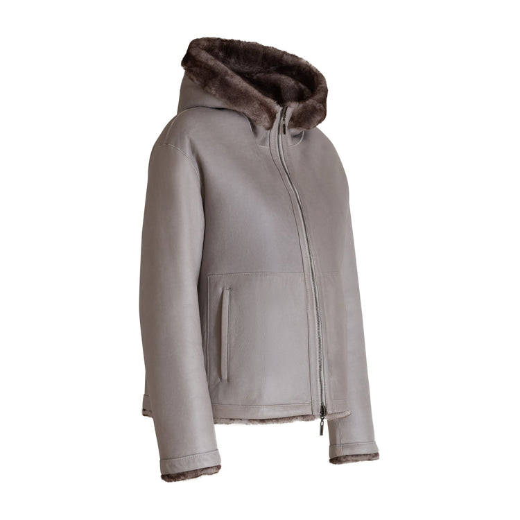 Reversible shearling bomber jacket