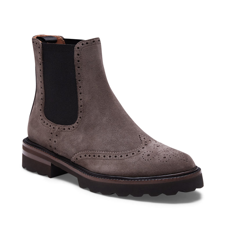 Chelsea boot brogue da donna in suede color acciaio