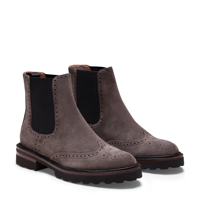 Chelsea boot brogue da donna in suede color acciaio
