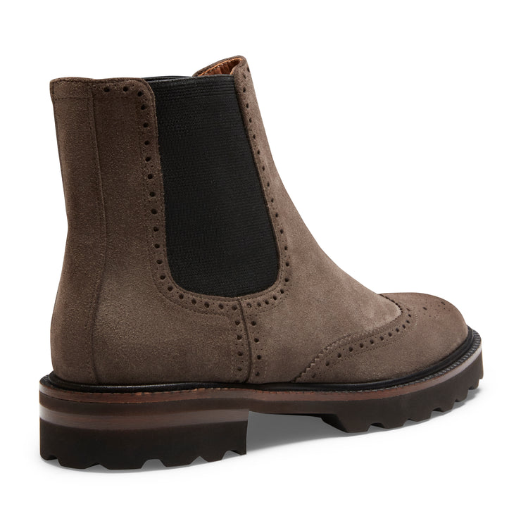 Chelsea boot brogue da donna in suede color acciaio