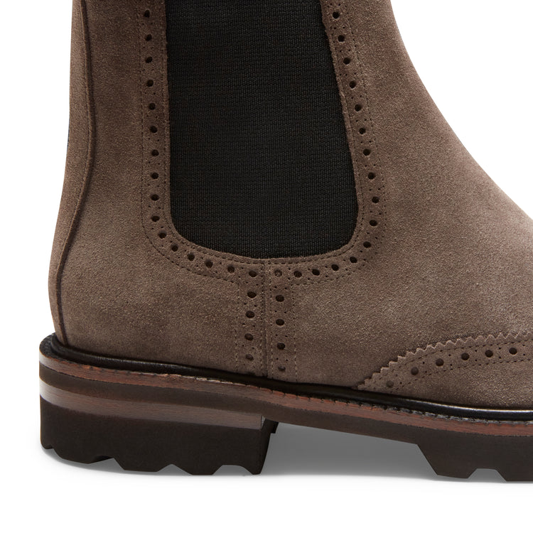 Chelsea boot brogue da donna in suede color acciaio