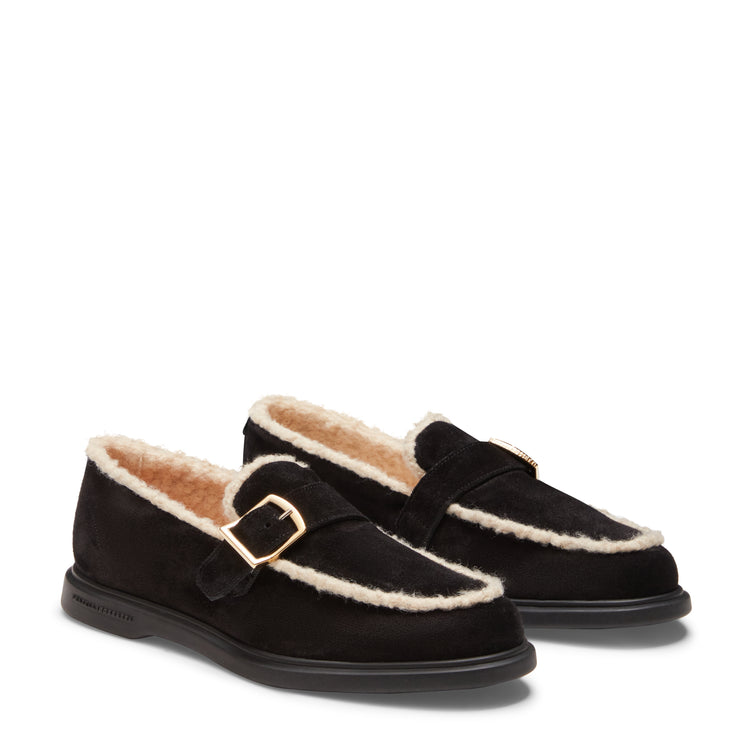 Mocassino nero in suede da donna