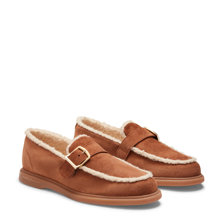 Mocassino in suede da donna color bruciato