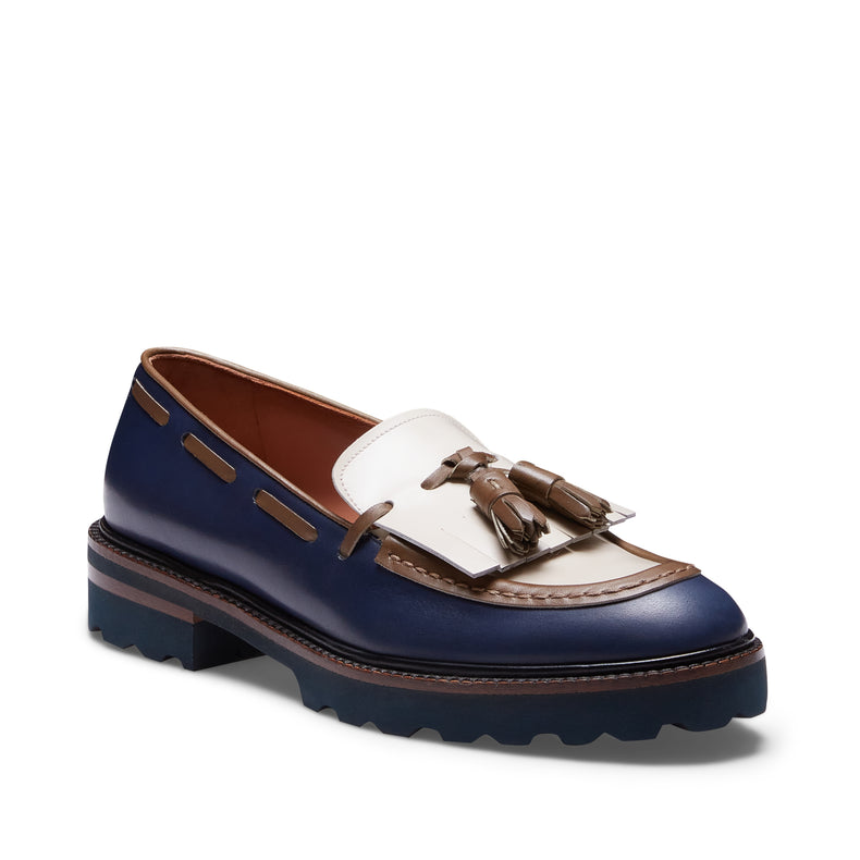 Mocassino Brera in pelle da donna blu e avorio