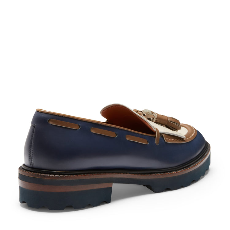 Mocassino Brera in pelle da donna blu e avorio