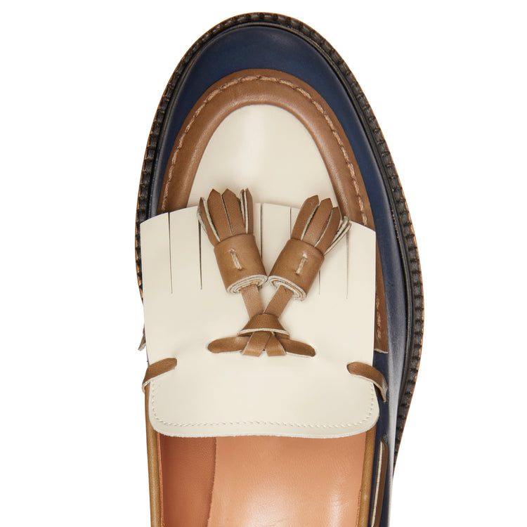 Mocassino Brera in pelle da donna blu e avorio