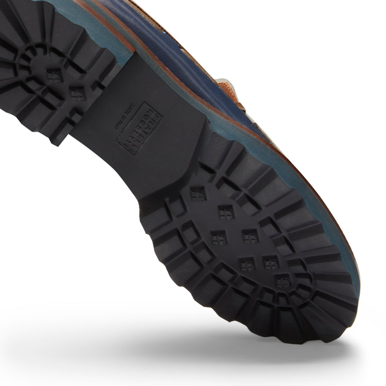 Mocassino Brera in pelle da donna blu e avorio