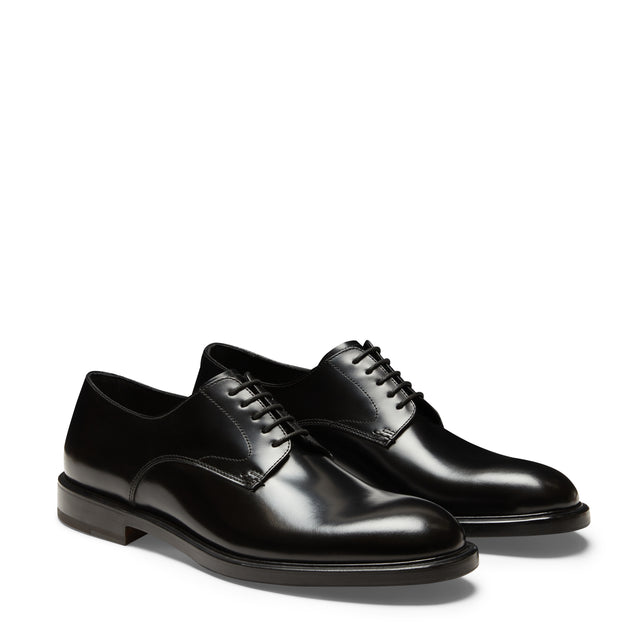 Black leather lace-up Derby shoe
