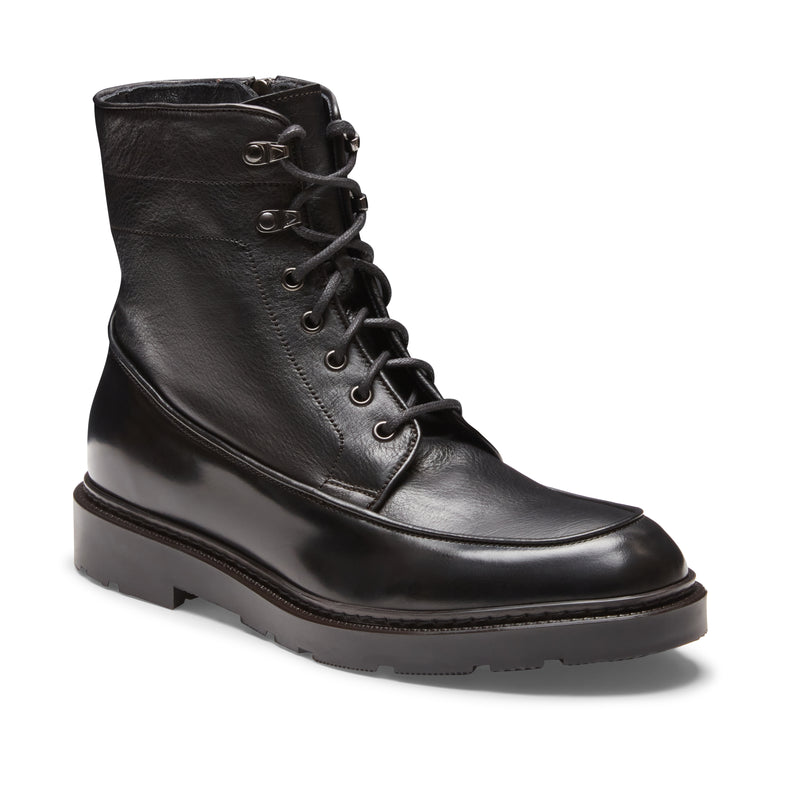 Schwarze Bi-Material-Schnürstiefelette aus Leder für Herren