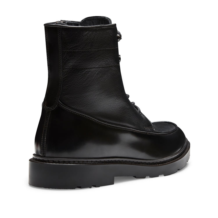 Schwarze Bi-Material-Schnürstiefelette aus Leder für Herren