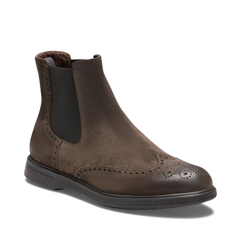 Chelsea boot brogue da uomo in suede color antracite