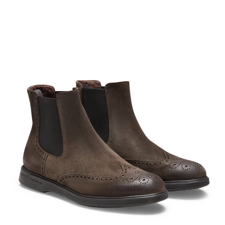 Chelsea boot brogue da uomo in suede color antracite