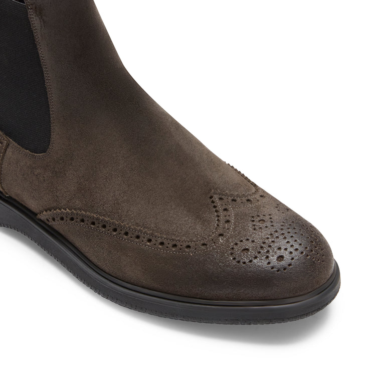 Chelsea boot brogue da uomo in suede color antracite